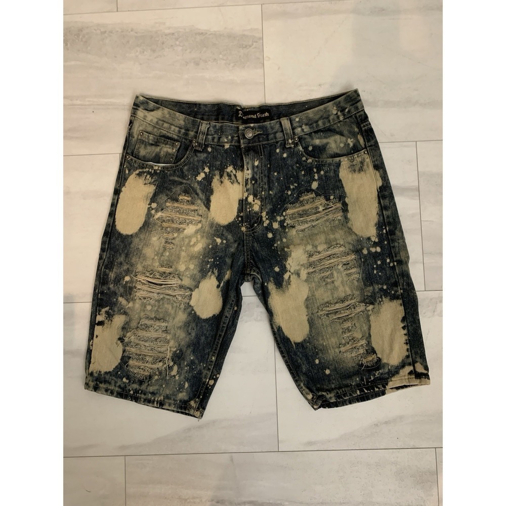 Dimond Stash Limited Edition Rips/Repair Denim Burmuda Shorts Men's 38" (B398)